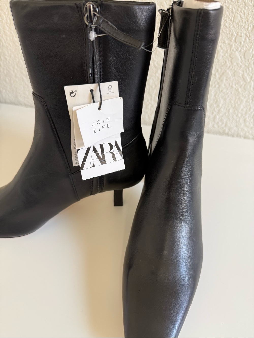 Zara | Genuine Leather Ankle Boots | Pointed Toe Kitten Heel | EU 38 US 7.5 - Picture 4 of 16